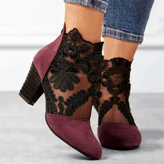 ***BRAND NEW***Burgundy and Black Lace Women's Ankle Boots