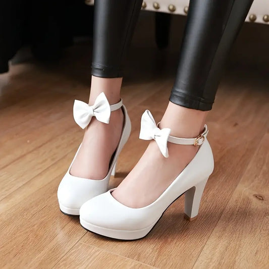 ***BRAND NEW*** Ankle Strap Retro Heels with Bows White