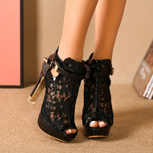 ***Brand New*** Black Lace Peep Toe Dress Heels