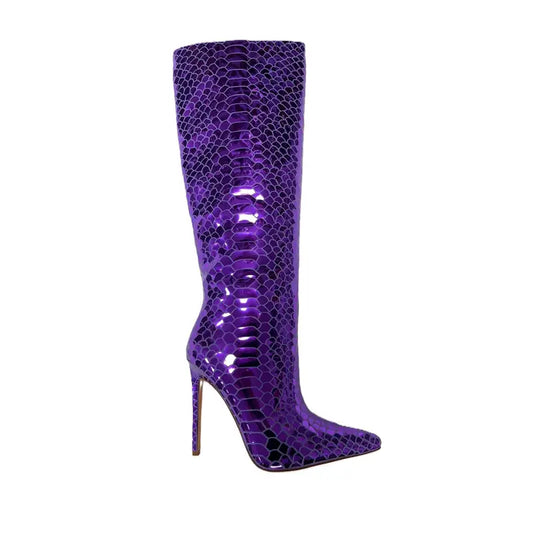 ***BRAND NEW*** Women's Shiny Tall Deep Purple Stiletto Boots