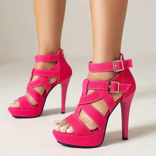 Bright Pink Buckle Platform Sandals