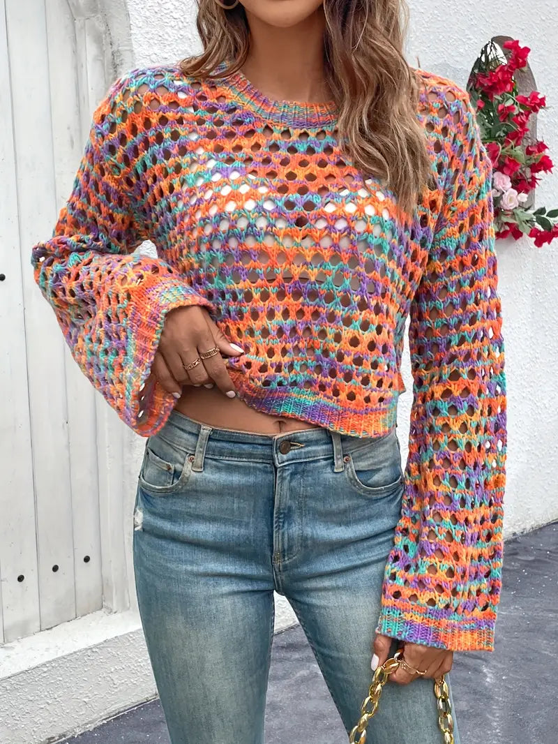 ***Brand New***Rainbow Crochet Crop Top