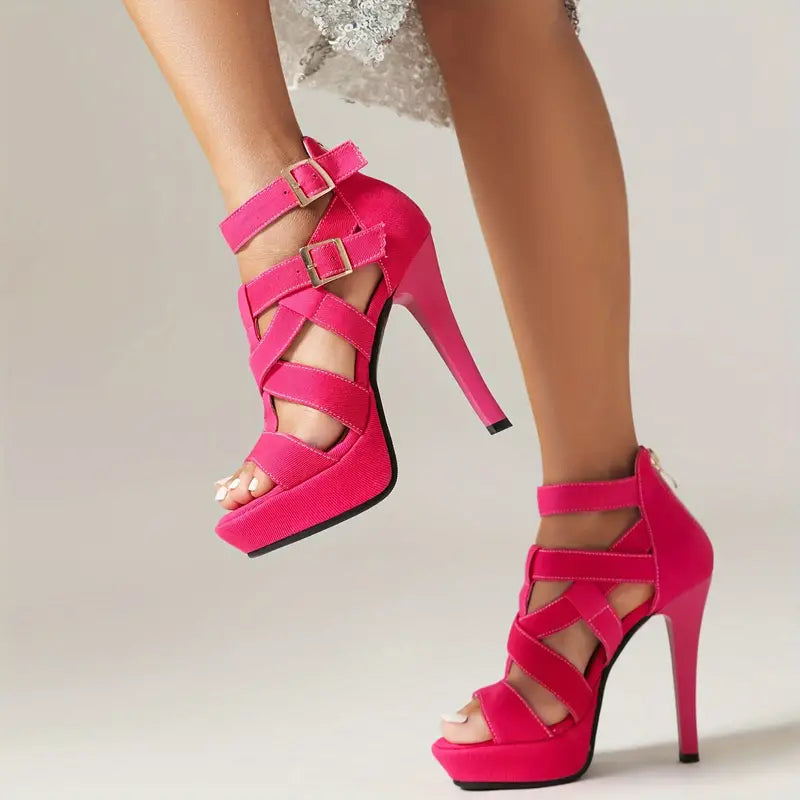 Bright Pink Buckle Platform Sandals