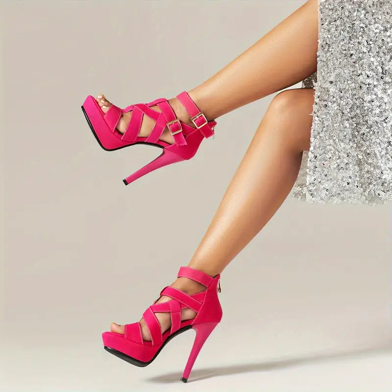 Bright Pink Buckle Platform Sandals